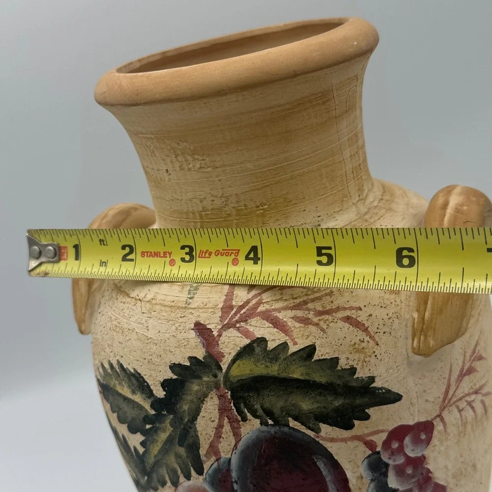 Ceramic Vase Home Decor Large Beige Fruit Hand Painted Rustic Tuscan 12